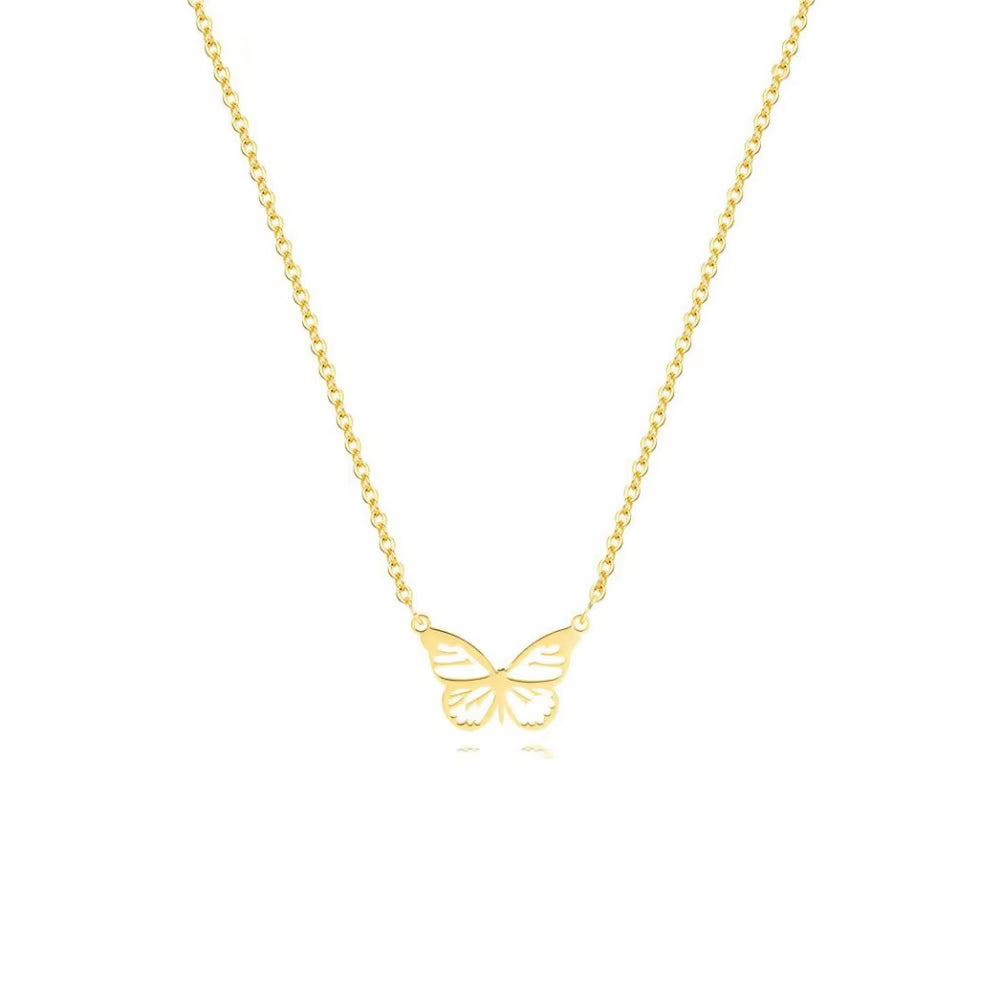 Butterfly Pendant Necklace for Women Stainless Steel 18K Gold Plated Fastness Dainty Italian Neck Chain Everyday Jewelry