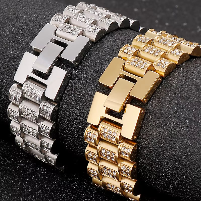 IceLink™ 18MM Gold Strap Chain Bracelet – Street Style Meets Statement Shine
