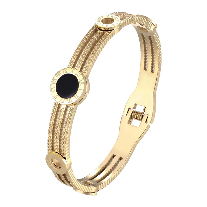Timeless Edge – Exquisite Roman Numeral Gear Bangle for Women