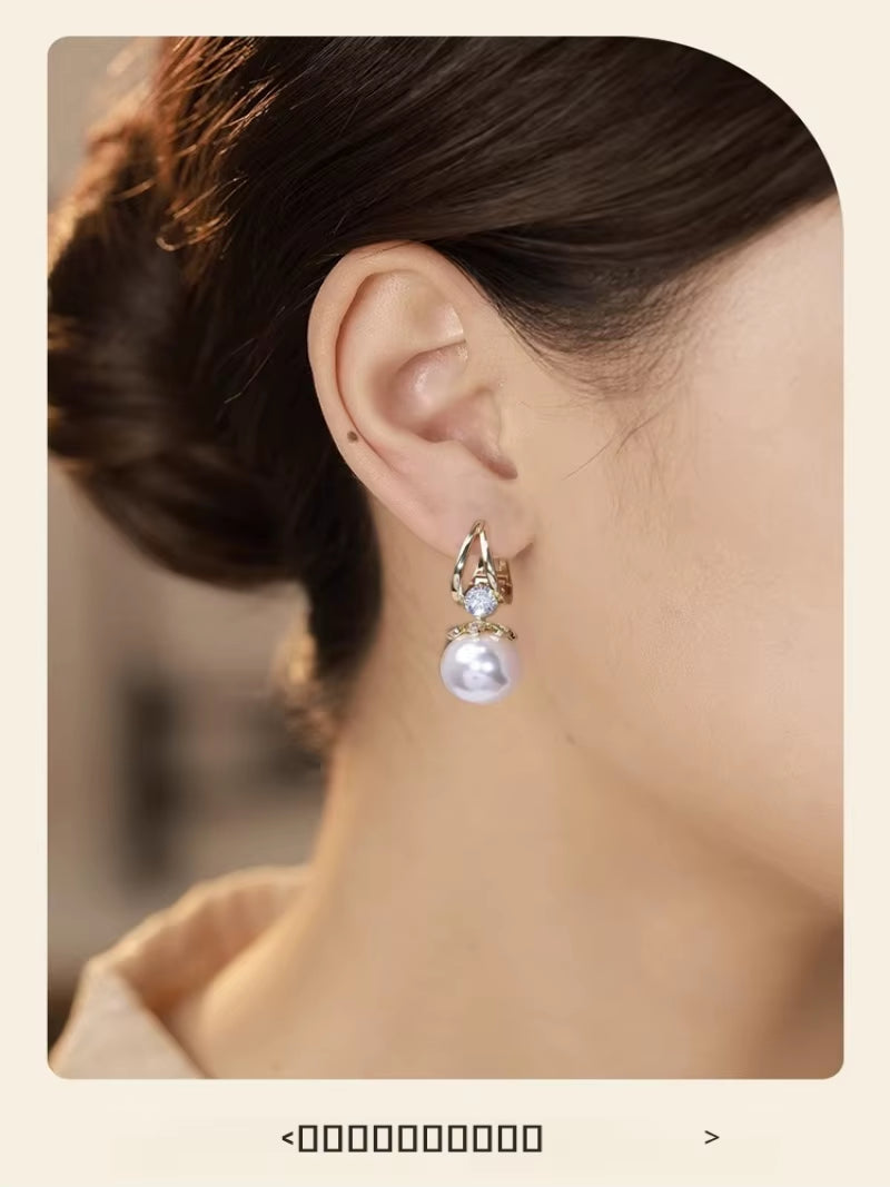 Pearl Earrings Copper Alloy Red Diamond Earrings Fashionable Temperament Earring Crystal Jewelry for Wemon Wedding Gift Party