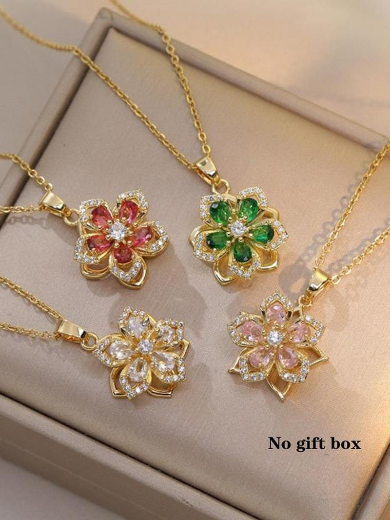 Rhinestone Flower Pendant Necklace