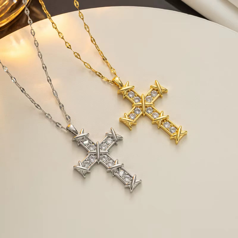 Vintage Cross Zircon Necklace – Faith Meets Timeless Elegance
