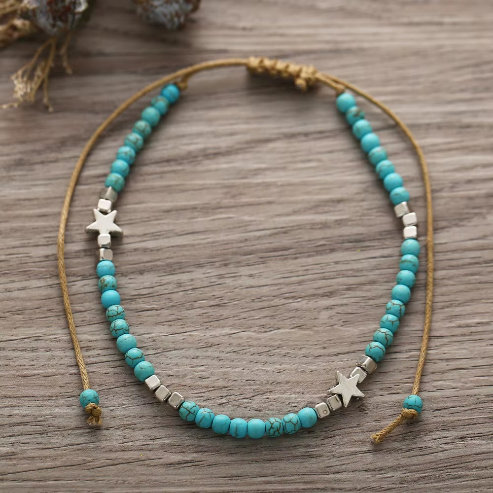 SolSpirit™ Bohemian Turquoise Star Anklet – Walk Free, Shine Bold