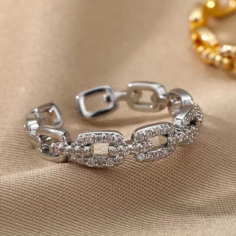 EverTwist™ Geometric Zircon Open Ring – Timeless Sparkle, Modern Love