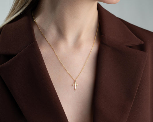 925 Sterling Silver Cross Necklace for Women, 14K Solid Gold Cross Pendant, Tiny Dainty Cross, Christian Thanksgiving Gifts, Christmas Gifts