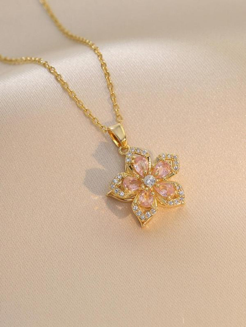 Rhinestone Flower Pendant Necklace