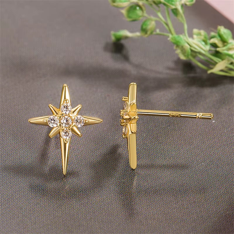 Starlight Spark Zircon Studs – Effortless Shine in Every Direction