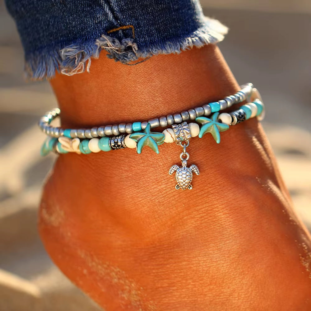SolSpirit™ Bohemian Turquoise Star Anklet – Walk Free, Shine Bold