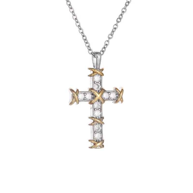 Vintage Cross Zircon Necklace – Faith Meets Timeless Elegance