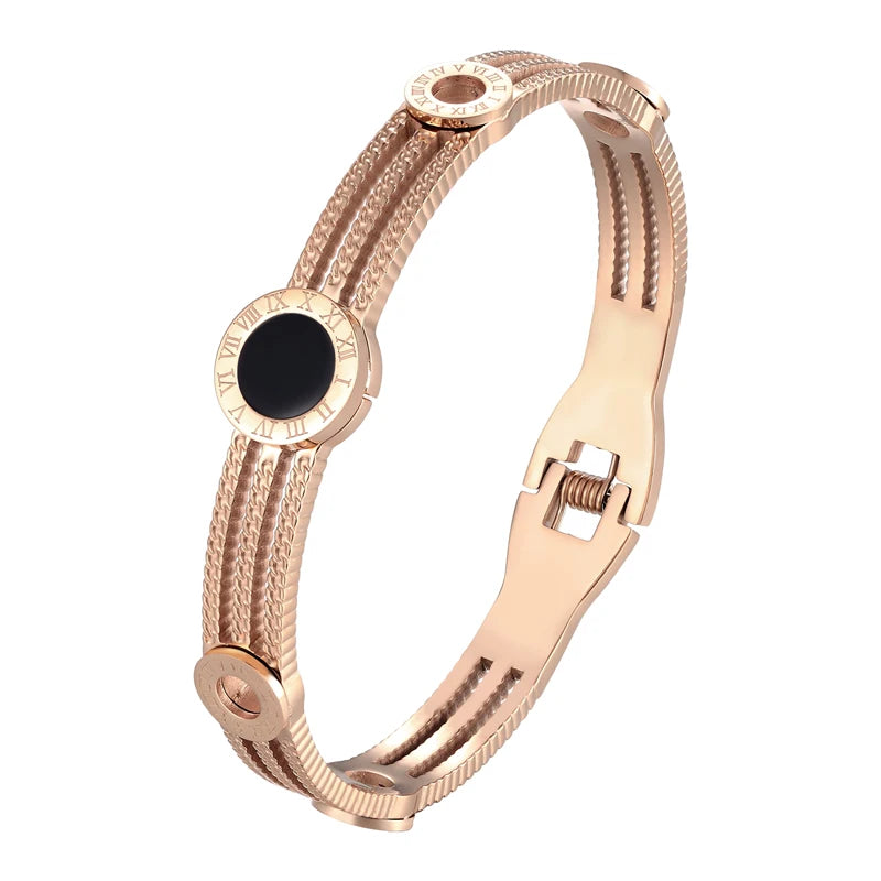 Timeless Edge – Exquisite Roman Numeral Gear Bangle for Women