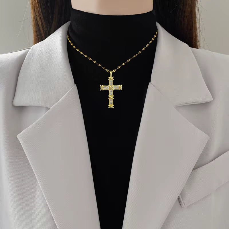 Vintage Cross Zircon Necklace – Faith Meets Timeless Elegance